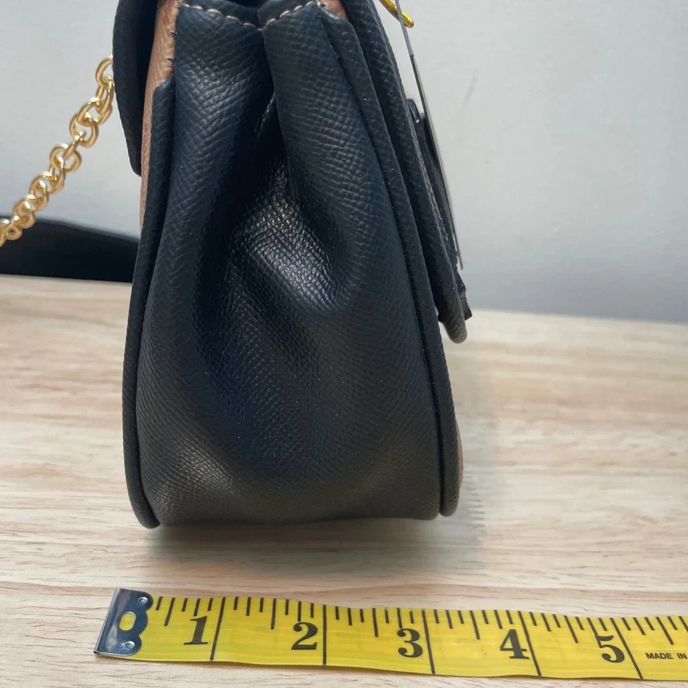 Bebe Monogram Crossbody Bag Tan‎ Black Gold Chain Strap Logo Shoulder Bag NEW